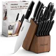 FIKSHOT 14-Piece Kitchen Knife Set with Built-in Sharpener, Professional White Stainless Steel Chef Knives, Dishwasher Safe