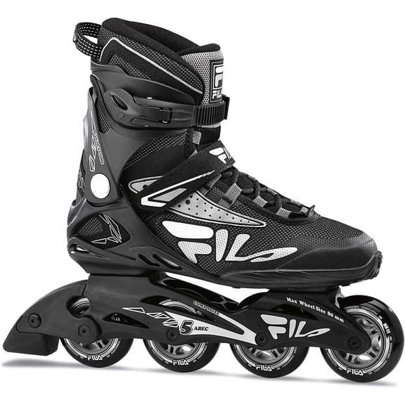 FILA Legacy Comp Inline Skates for Teens and Adults, Unisex Inline Skates for Girls, Boys, Women and Men, Black and Gray, Men's 8