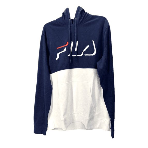 FILA Mens Maeryn Colorblocked Logo Hoodie, Navy/White, Sz L