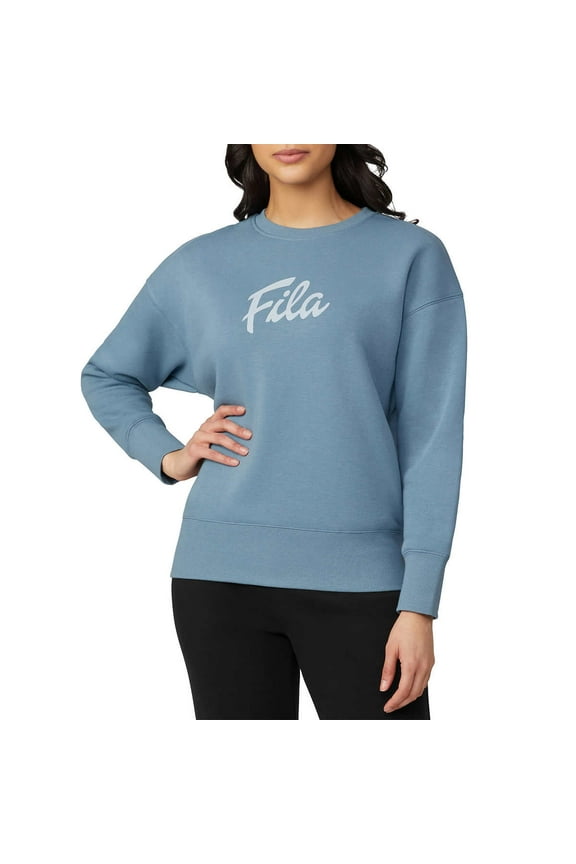 Women's Chest Logo Cotton Blend Active Crewneck Sweatshirt Top-Blue / M