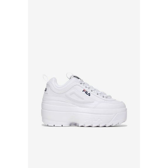 FILA Womens Disruptor II Wedge Sneaker White/Fila Navy/Fila Red - 5FM00704-125 WHT/FNVY/FRED