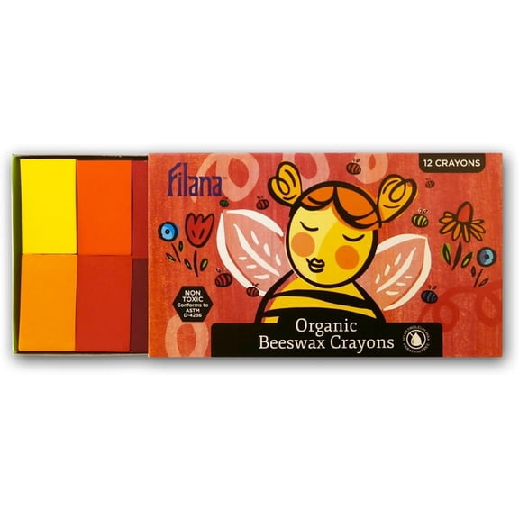 FILANA (12 Block Crayons) Organic Beeswax Block Crayons, Natural, Non Toxic, Handmade in the US, No Paraffin or Petroleum Waxes, Rich Colors, Glide Easily