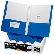 FILE-EZ Two-Pocket Folders with 3-Prong Fasteners, Blue Color, 25-Pack, Durable Textured Paper, Matte Finish, Letter Sheet Size EZ-62523