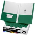 thumbnail image 1 of FILE-EZ Two-Pocket Folders with 3-Prong Fasteners, Green Color, 25-Pack, Durable Textured Paper, Matte Finish, Letter Sheet Size (EZ-62560), 1 of 8