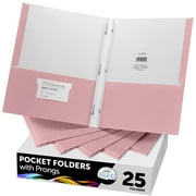 FILE-EZ Two-Pocket Folders with 3-Prong Fasteners, Pink Color, 25-Pack, Durable Textured Paper, Matte Finish, Letter Sheet Size (EZ-62590), Made in USA