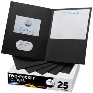 FILE-EZ Two-Pocket Folders, Black, 25-Pack, Textured Paper, Letter Size (EZ-52505)