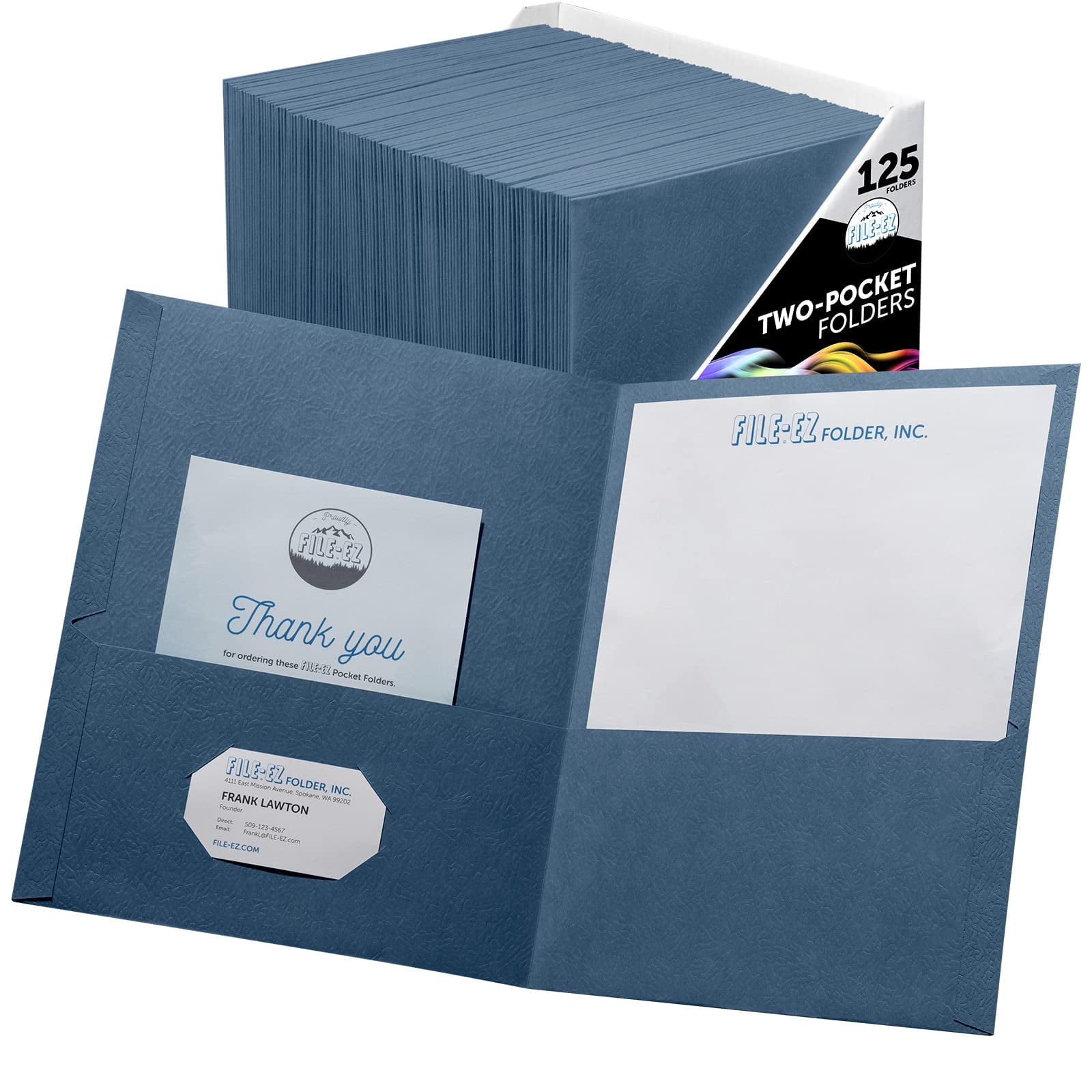 FILE-EZ Two-Pocket Folders, Dark Blue, 125-Pack, Textured Paper, Letter Size (EZ-52423)