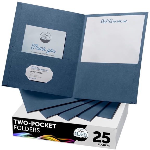 FILE-EZ Two-Pocket Folders, Dark Blue, 25-Pack, Textured Paper, Letter Size (EZ-52523)