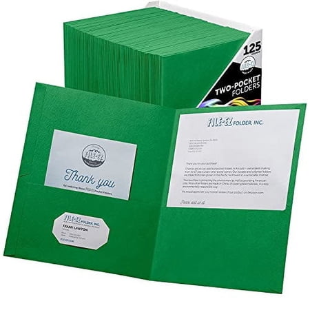 FILE-EZ Two-Pocket Folders, Green, 125-Pack, Textured Paper, Letter Size