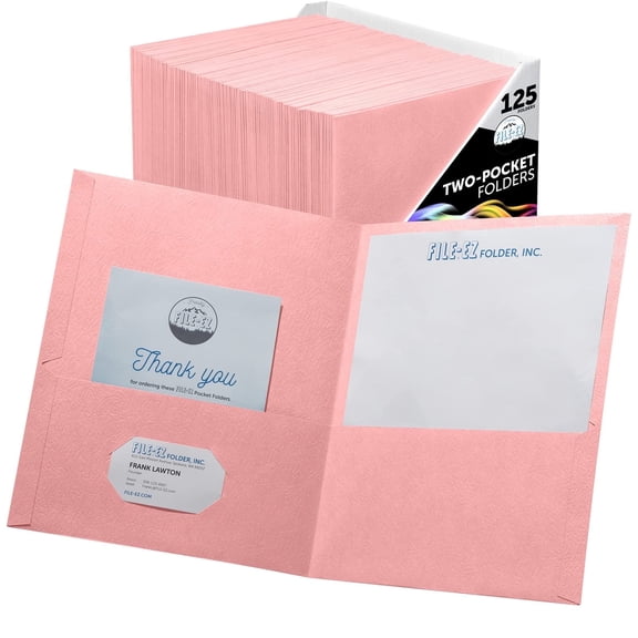 FILE-EZ Two-Pocket Folders, Pink Color, 125-Pack, Durable Textured Paper with Matte Finish, Letter Sheet Size (EZ-52490)