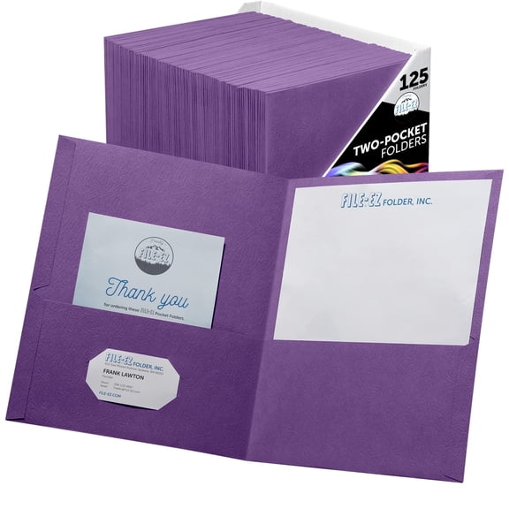 FILE-EZ Two-Pocket Folders, Purple, 125-Pack, Textured Paper, Letter Size (EZ-52445)