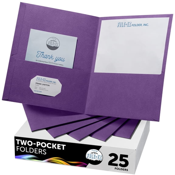 FILE-EZ Two-Pocket Folders, Purple, 25-Pack, Textured Paper, Letter Size (EZ-52545)