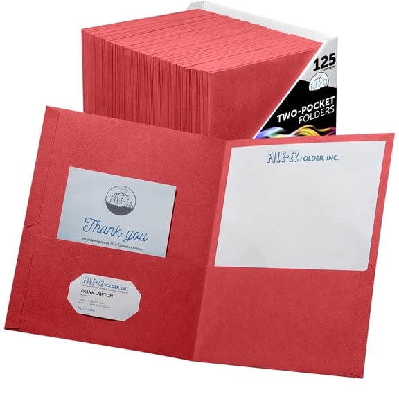 FILE-EZ Two-Pocket Folders, Red, 125-Pack, Textured Paper, Letter Size (EZ-52458)