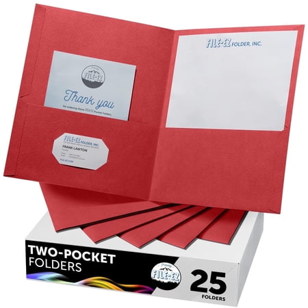 FILE-EZ Two-Pocket Folders, Red, 25-Pack, Textured Paper, Letter Size (EZ-52558)