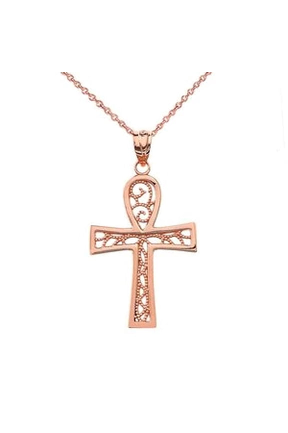 FILIGREE ANKH CROSS PENDANT NECKLACE IN ROSE GOLD : 10K Pendant with 22" chain