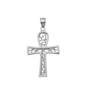 FILIGREE ANKH CROSS PENDANT NECKLACE IN STERLING SILVER : Pendant with 22" chain