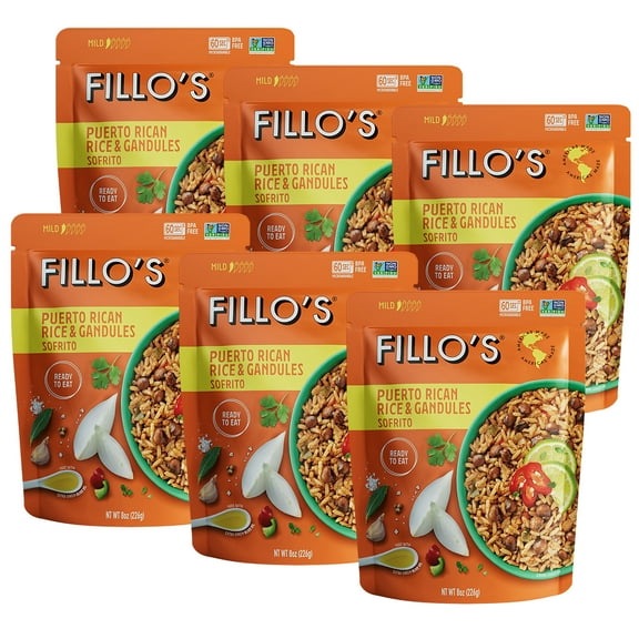 FILLO'S Puerto Rican Rice and Pigeon Peas Gandules, 8 oz, 6 Count