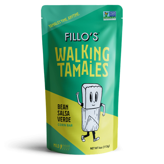 FILLO'S Walking Tamales Bean Salsa Verde Tamale, 4 oz Plastic Pouch, (Shelf-Stable)