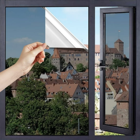 FILMGOO One Way Window Privacy Film Static Cling, UV Blocking Heat Control Window Tint Film for Home, Vinyl, 17.5in x 6.5ft,Black Silver