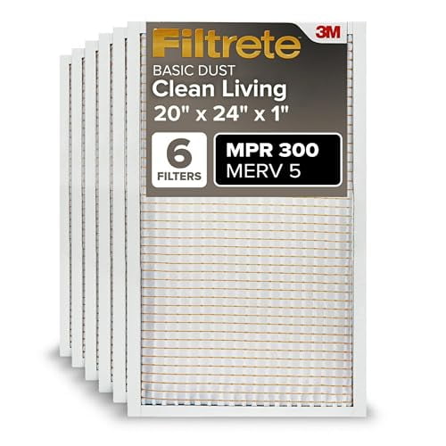 Filtrete 20x24x1 Air Filter MERV 5, 6-Pack AC Furnace Filters for Home HVAC, MPR 300 Basic Dust Defense, Removes Lint & Household Dust, 3-Month Pleated Electrostatic (Actual Size 19.81x23.81x0.81 in)