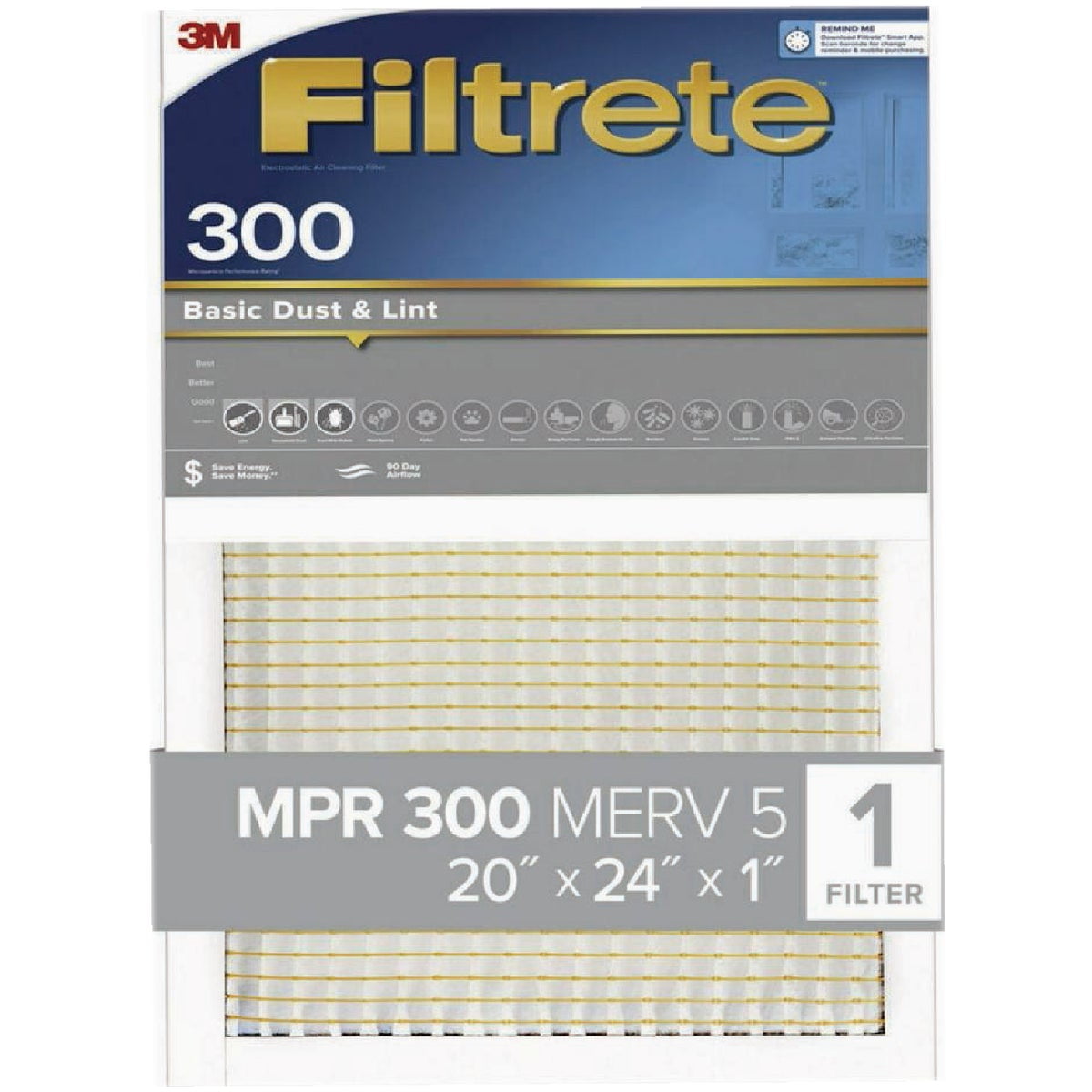 Filtrete 20x24x1 Air Filter MERV 5, 6-Pack AC Furnace Filters for Home HVAC, MPR 300 Basic Dust Defense, Removes Lint & Household Dust, 3-Month Pleated Electrostatic (Actual Size 19.81x23.81x0.81 in)