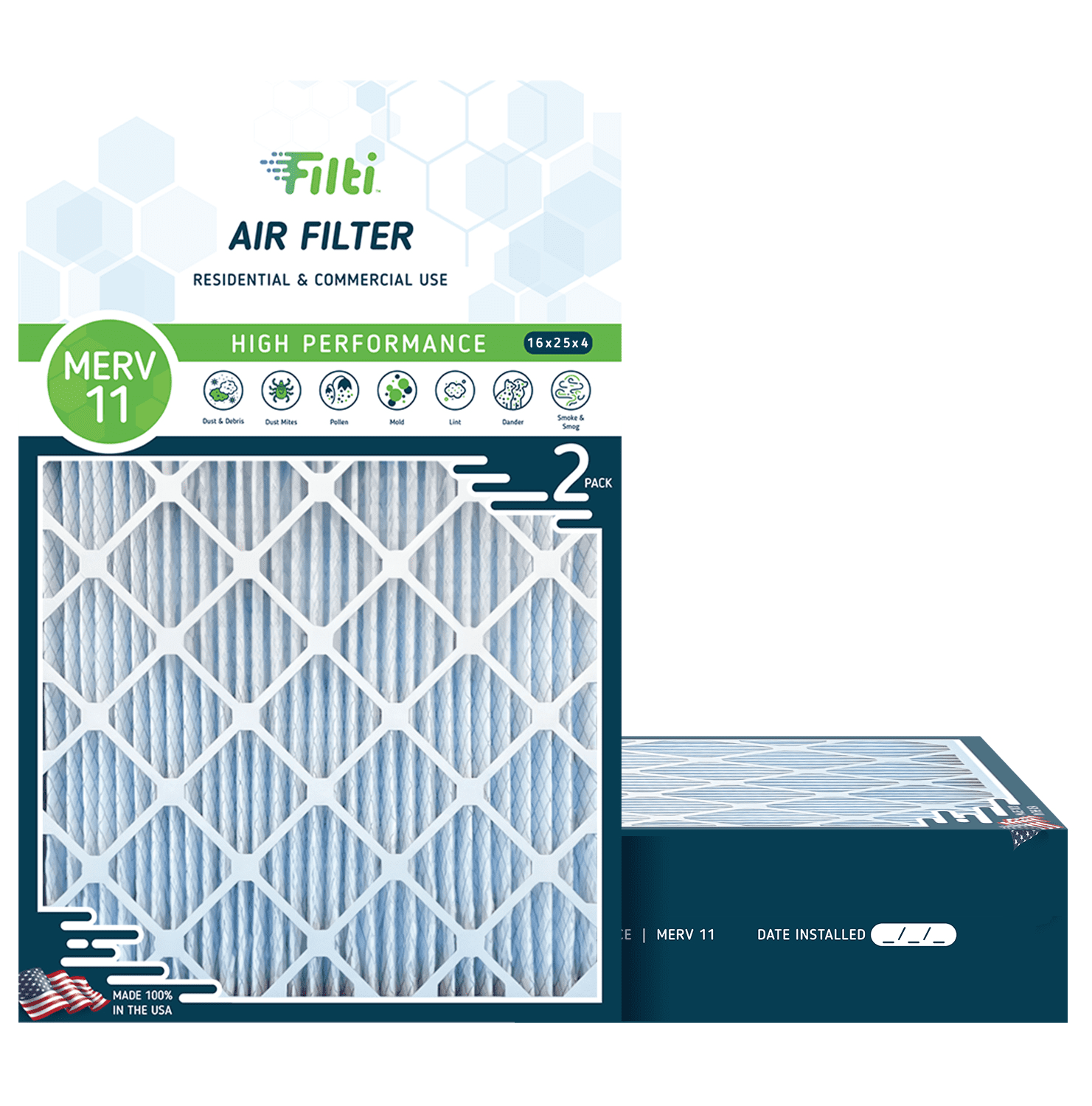 FILTI 6500 Air Filter MERV 11 16x25x4 Pleated HVAC AC Furnace Filter