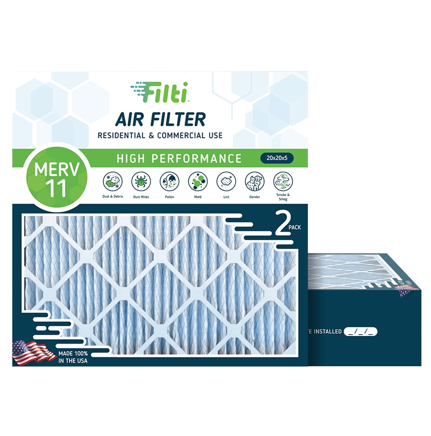 FILTI 6500 Air Filter MERV 11 20x20x5 Pleated HVAC AC Furnace Filter