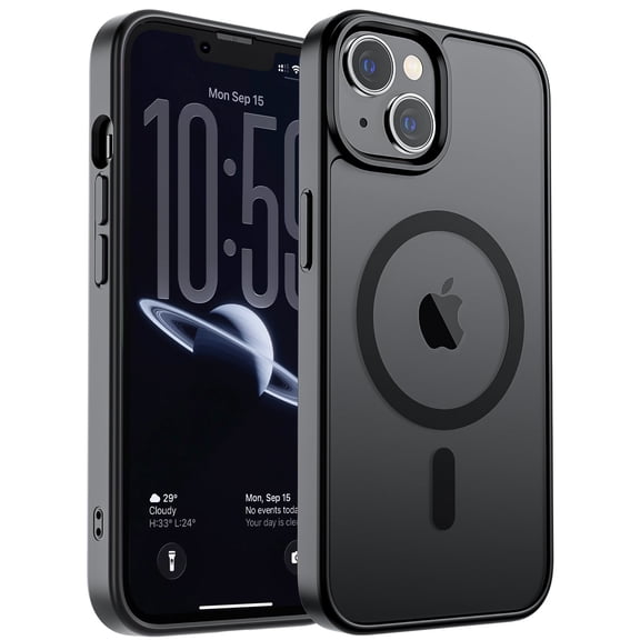 FIMART for iPhone 13 / iPhone 14 Case Translucent Matte Magnetic Phone Cover, Military Grade Drop Protection Shockproof Phone Case [Compatible with Magsafe], Black