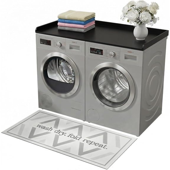 FIMELLO 27.6" x 54" Washer and Dryer Countertop, Laundry Countertop with Edge Rails, Washer and Dryer Topper, Washing Machine Topper, Laundry Table for Folding Clothes and Storage, Black