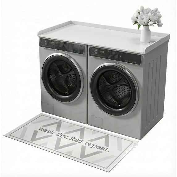 FIMELLO 27.6" x 54" Washer and Dryer Countertop, Laundry Countertop with Edge Rails, Washer and Dryer topper, Washing Machine Topper, Laundry Table for Folding Clothes and Storage, White