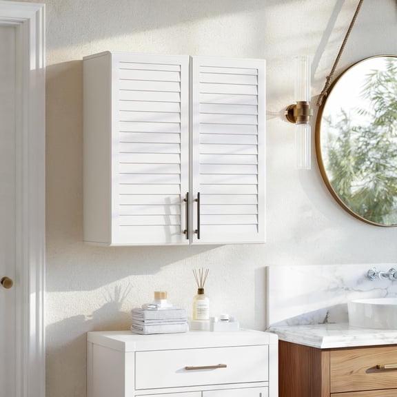 FIMELLO 29.5’’ Laundry Room Cabinets Wall Mounted, Kitchen Wall Cabinet, Bathroom Wall Cabinet, Hanging Cabinet, Adjustable Shelf, Shutter Style Door, White