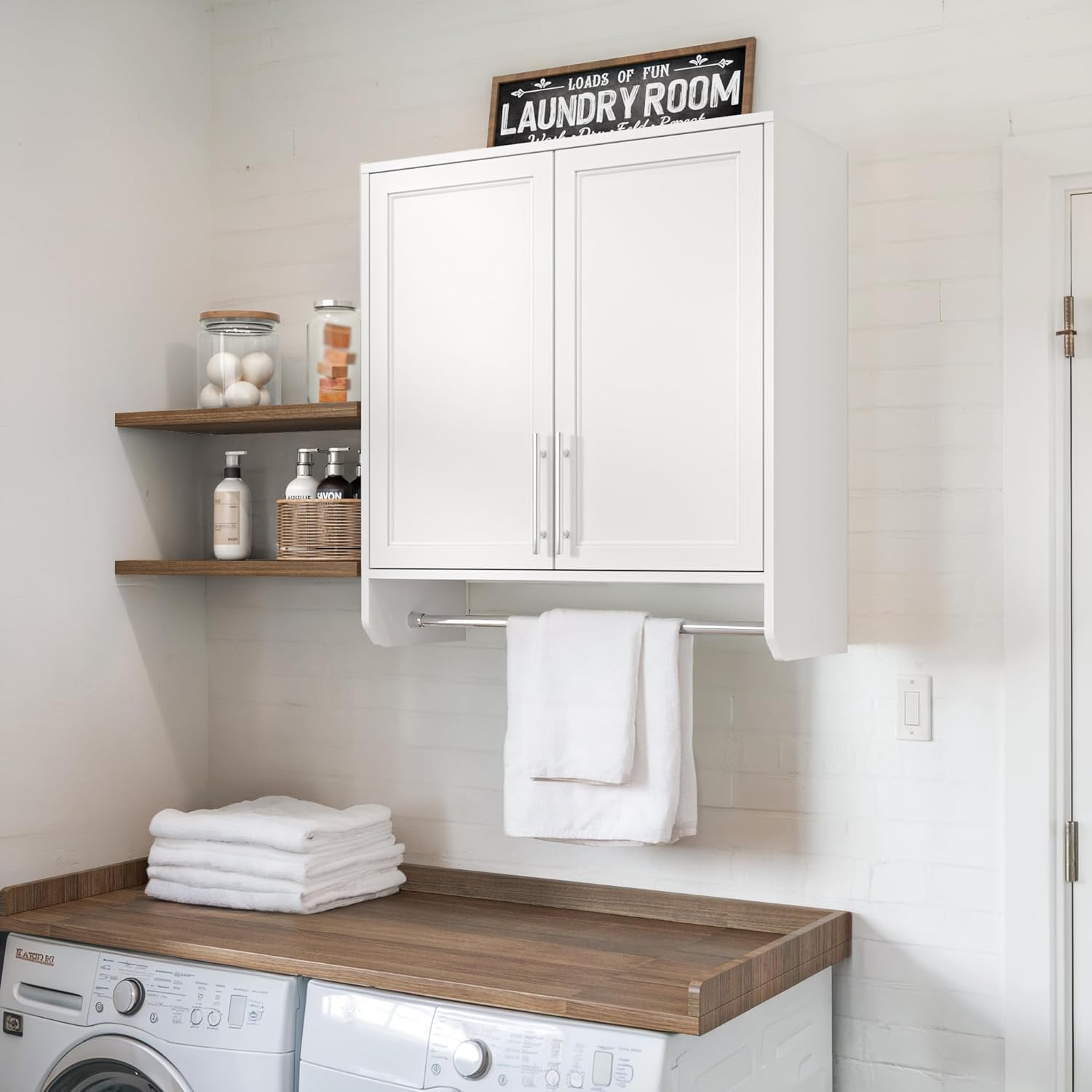 FIMELLO 29.5’’ Wall Cabinet with Hanging Rod, Laundry Room Cabinets ...