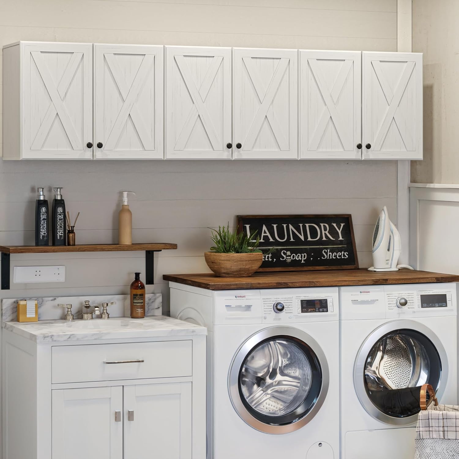 FIMELLO 71’’ Wall Cabinets for Laundry Room Farmhouse Kitchen Wall ...