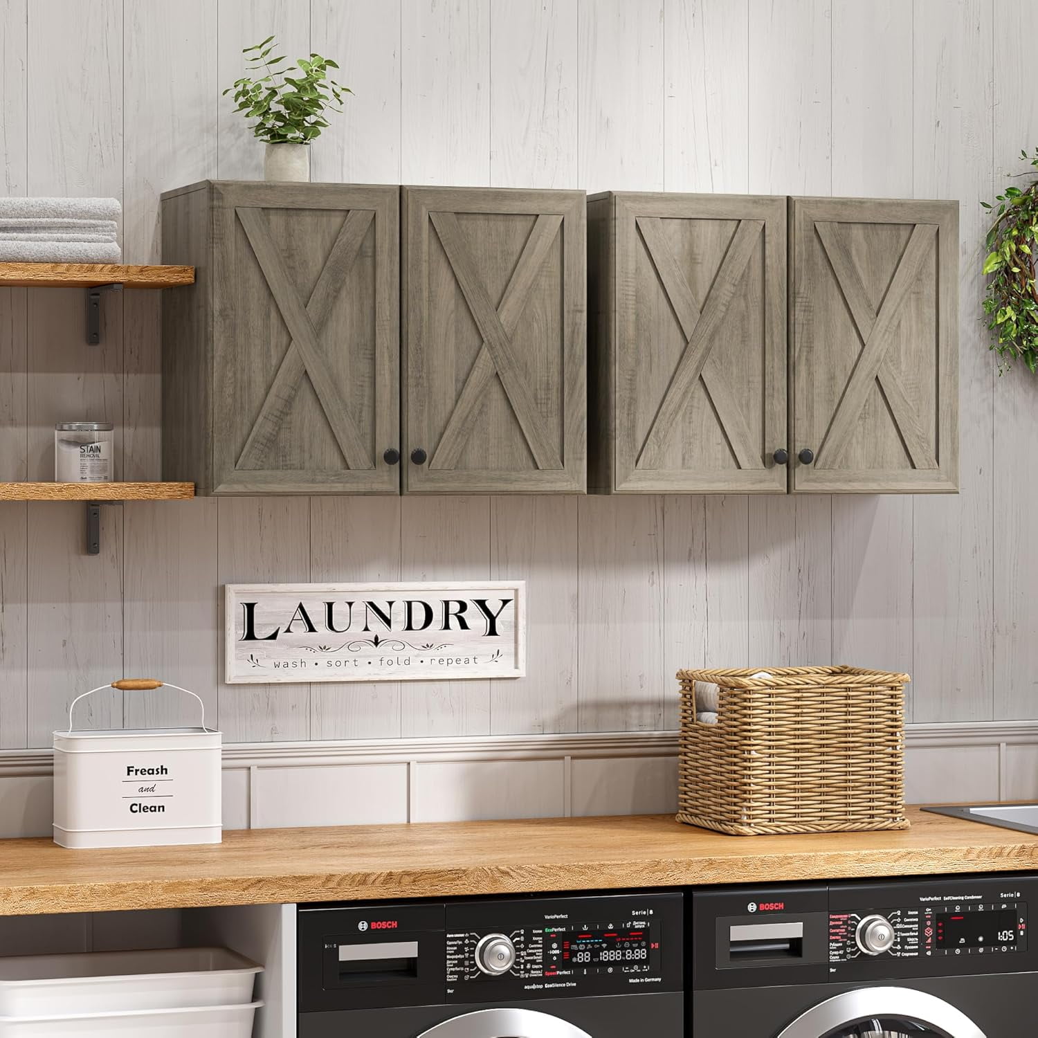 FIMELLO Wall Cabinet, Laundry Room Wall Cabinets,Farmhouse Wall Mounted ...