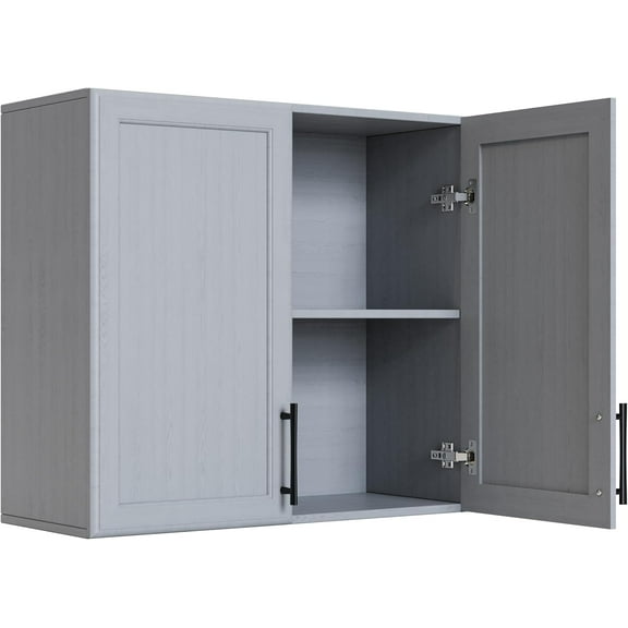 FIMELLO Wall Cabinet, Wooden Medicine Cabinet, Wall Amount Cabinet for Bathroom Laundry Kitchen Garage, Grey