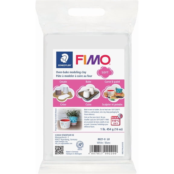 FIMO Soft Polymer Clay: White, 1 lb - Oven Bake Clay for Modeling, Jewelry, Sculpting, Non-Toxic, Adult Arts and Crafts & Hobbies