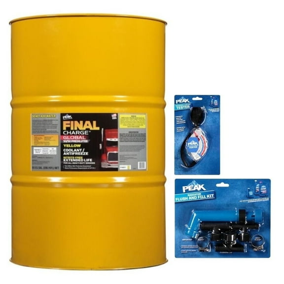 FINAL CHARGE Global Extended Life 50/50 Prediluted Coolant/Antifreeze Yellow for Diesel, Gas & Natural Gas Engines, 55-gal Drum, PEAK Accessories