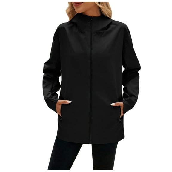 FINALGANG Autumn Anoraks For Women Solid Color Long Sleeve Hooded Zipper Coat Windproof Jacket With Zipper Pockets Design Durable Soft Fabric