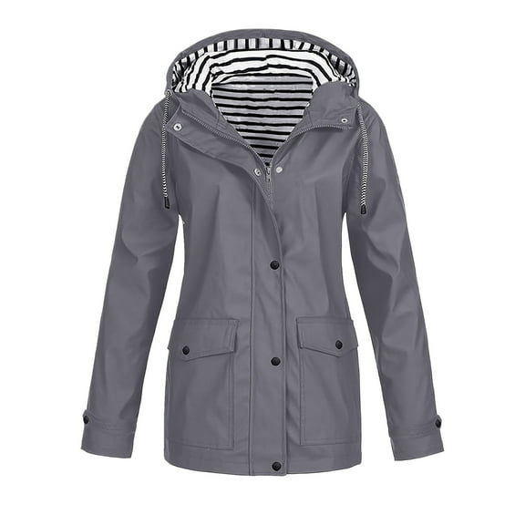 FINALGANG Autumn Anoraks For Women Solid Color Long Sleeve Hooded Drawstring Rain Jacket Full Zipper Sun Protection Coat With Pockets Skin Friendly Relaxed Fit Activewear