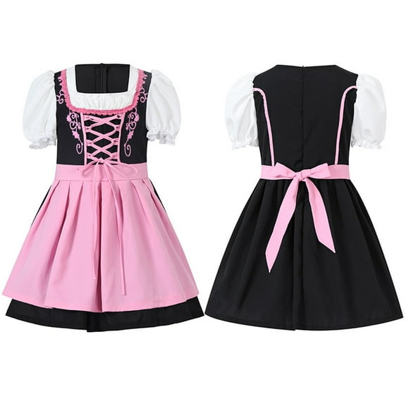 FINALGANG Autumn Dresses For Girl Print Patchwork Square Collar Puff Sleeve Dress Oktoberfest Perform Lace Up Sundress Leisure Breathable Comfort Wear