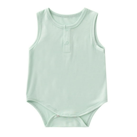 FINALGANG Baby Boy Jumpsuit Solid Color Sleeveless Crewneck Button Closure Romper For Casual Daily Wear Adorable Onesie