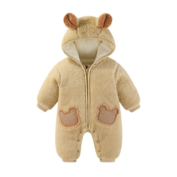 FINALGANG Baby Boys Girls Jumpsuit Winter Thickened Cute Animals Shaped Romper Plush Long Sleeve Zipper Hooded Bodysuit For Cold Weather Trendy Onesie