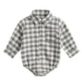 thumbnail image 1 of FINALGANG Baby Boys Plaid Long Sleeve Button Closure Shirt Bodysuit With Collar Bust Pocket For Infant Casual Daily Wear Gray 12-18 Months, 1 of 9