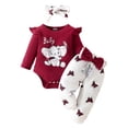 thumbnail image 1 of FINALGANG Baby Girls Round Neck Long Sleeve Elephant Print Ribbed Bodysuit Butterfly Print Pants With Bow Matching Headband Three Piece Outfit Set For Casual Wear Trendy Outfit, 1 of 4