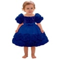 thumbnail image 1 of FINALGANG Baby Girls Solid Color Bodice Dress Puff Sleeves 3D Rose Flower Decor Tulle Skirt Princess Formal Dress For Party Daily Wear Blue 6-9 Months, 1 of 4