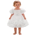 thumbnail image 1 of FINALGANG Baby Girls Solid Color Bodice Dress Puff Sleeves 3D Rose Flower Decor Tulle Skirt Princess Formal Dress For Party Daily Wear White 2-3 Years, 1 of 4