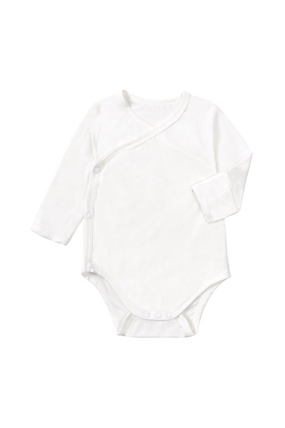Baby Unisex Solid Color Long Sleeve Wrap Neck Bodysuit For Summer Daily Casual Layering Wear White 0-3 Months