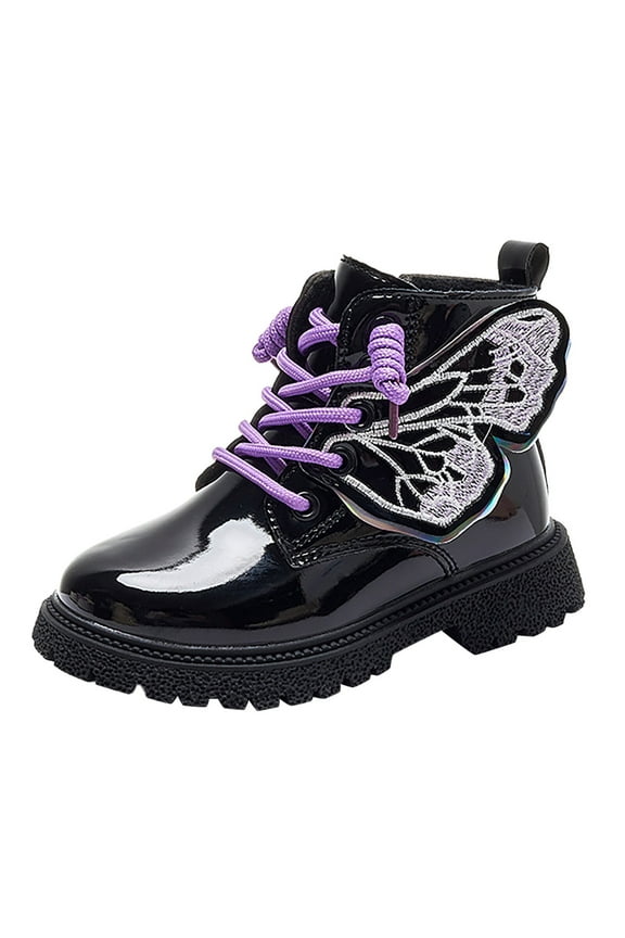 Boy Girl Lovely Sneakers Solid Color Stylish Shoes Lace Up Short Boots With Butterfly Decoration With Easy-Clean Modern Design