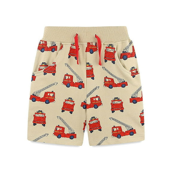 FINALGANG Boy Leisure Pants Cartoon Car Print Drawstring Shorts Baggy Knee Length Bottom With Pockets Designed Cozy Trendy Playsuit