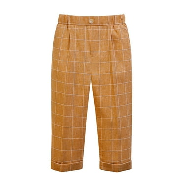 FINALGANG Boy Leisure Pants Plaid Print Elastic Waistband Suit Trousers Button Perform Slacks For 3-10 Years Designed Cozy Trendy Playsuit